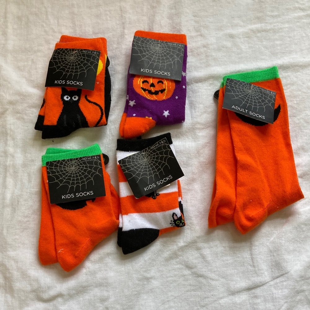 Halloween Themed Kids and Adult Socks Set - Orange and Black - Picture 1 of 1
